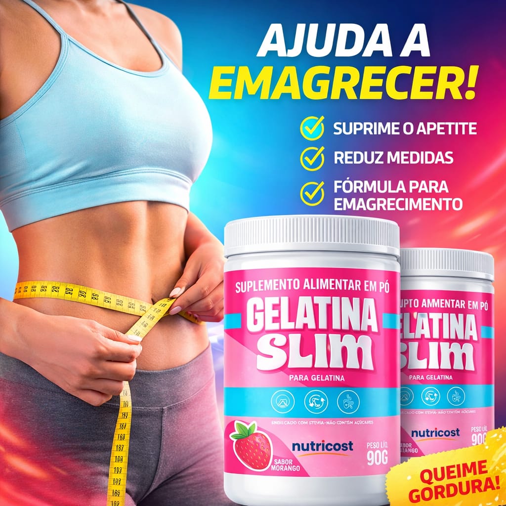 Gelatina Slim em pó 90g Suplemento Uso Diário Fonte de Colágeno